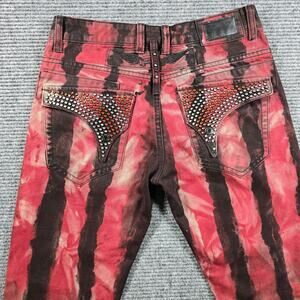 Robins Jeans Men's 32x32 Red Black Motard Studded Designer Denim